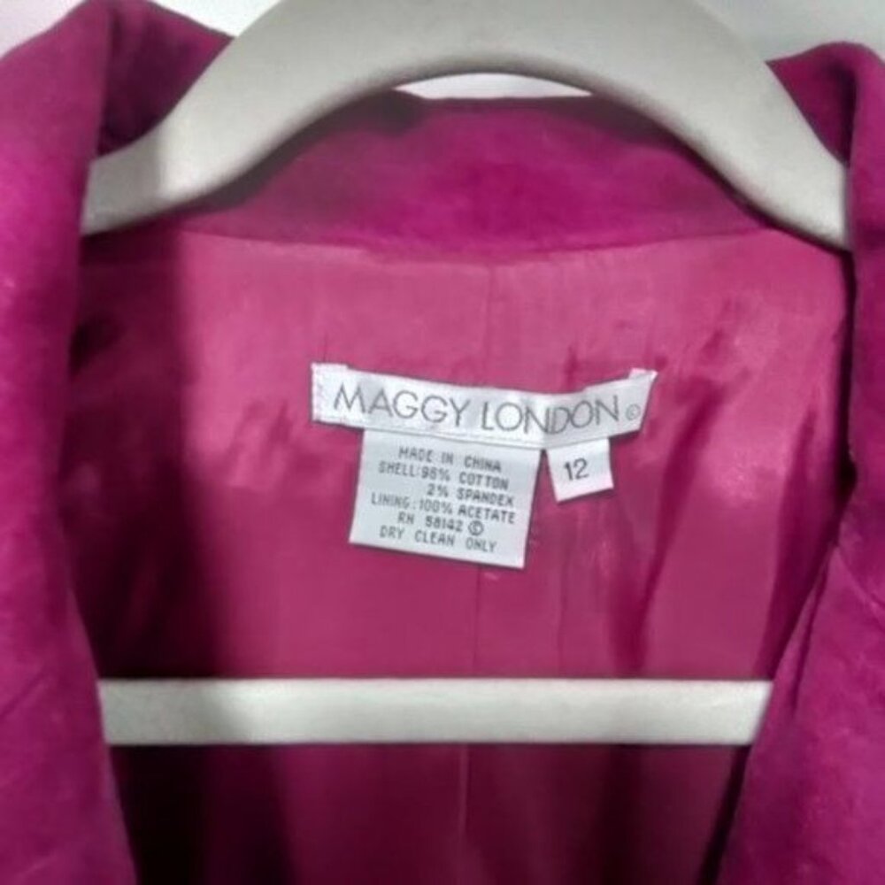 Maggy London Womens Fuchsia Blazer Jacket With Black Lace Trim Size 12 - Picture 3 of 14